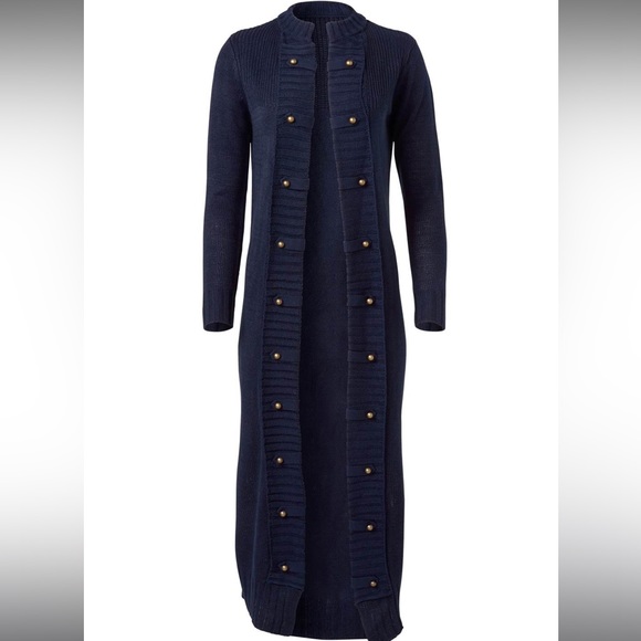 Tab button detail duster - navy blue - Picture 5 of 8